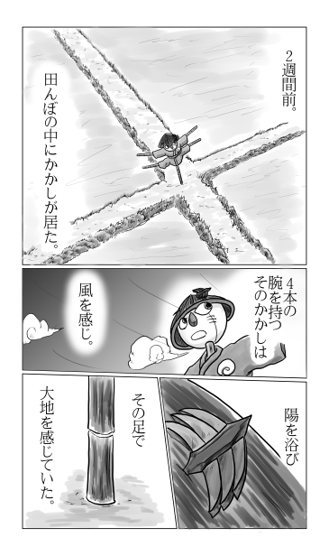たんぼに案山子