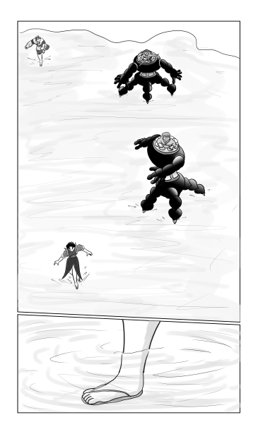 足元に水