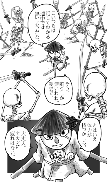 がいこつに囲まれる